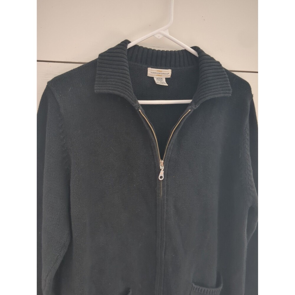 Vintage yarnworks 100% cotton medium black zip up heavyweight sweater pockets